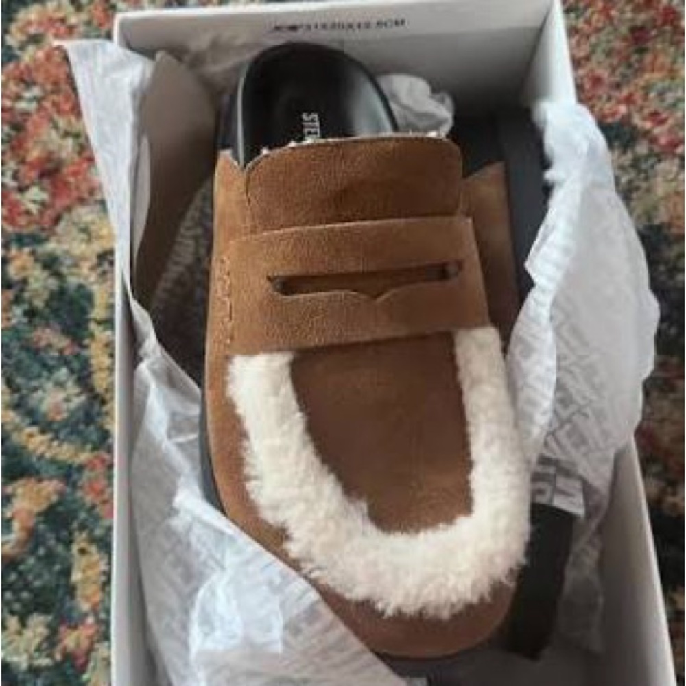 Steve Madden Tomlin Suede Slip-On Loafer Clog Mule with Shearling Trim NEW! 6